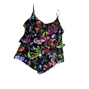 Magicsuit Size 16  Tiered Ruffle Tankini Top Floral Black Womens Shelf Soft Bra